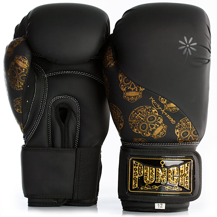 WOMENS BOXING GLOVES – SKULL ART – BLACK