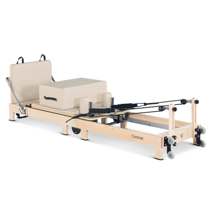 CONTOUR FOLDING WOODEN PILATES REFORMER MACHINE (BEIGE)